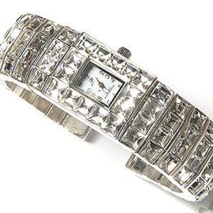 AUSTRIAN CRYSTAL SILVER TONE LADIES BRACELET WATCH
